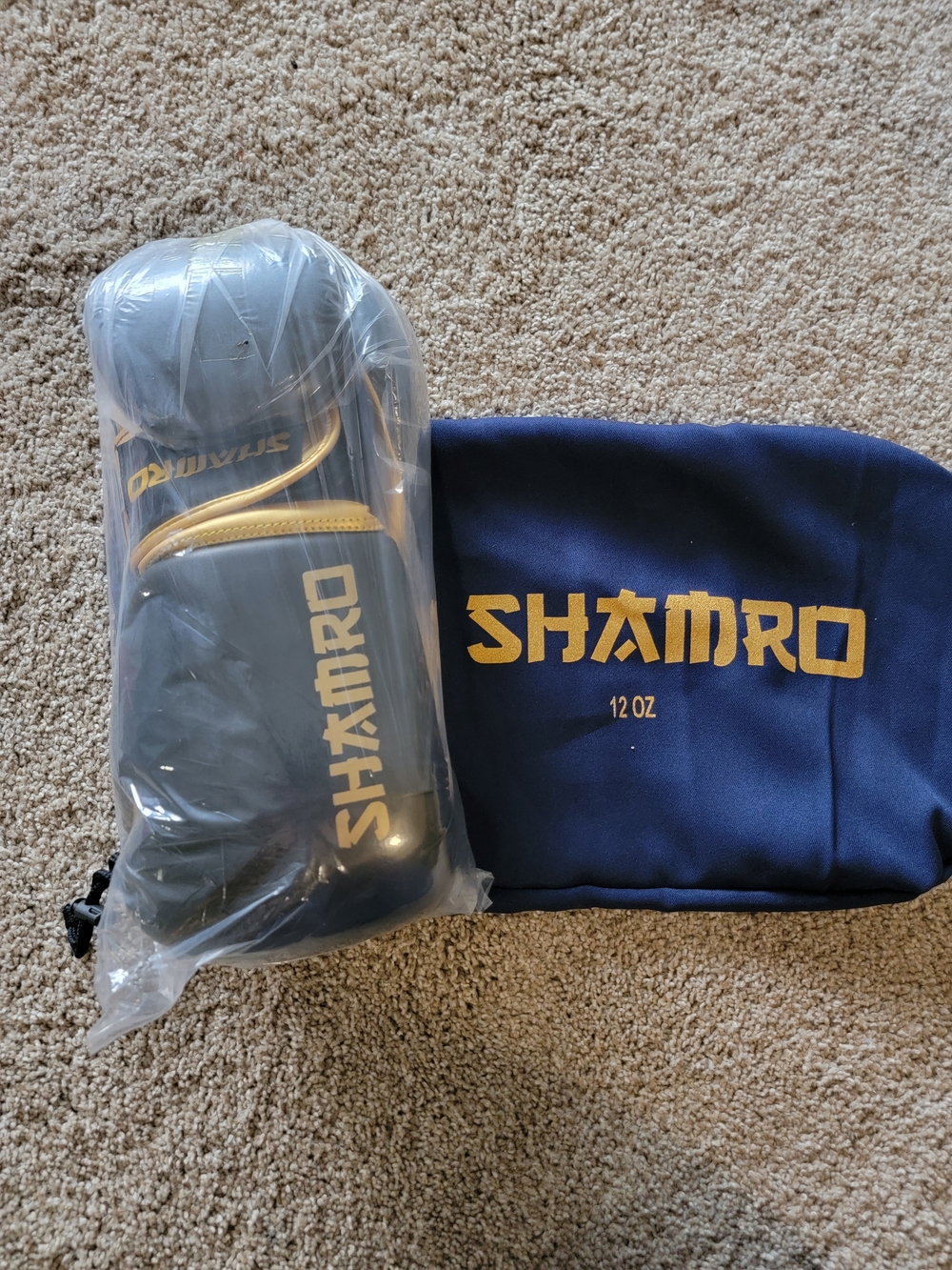 & Other Stories Navy and Gold Boxing Gloves with Matching Bag